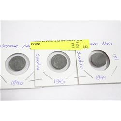 GERMAN 1940,43,44 1PF SWASTIKA COINS