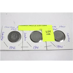 3 GERMAN 1940,41,42 10 PF COINS
