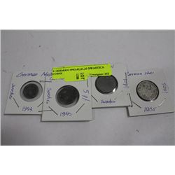4 GERMAN 1943,45,41,35 SWASTICA COINS