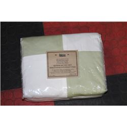 500 THREAD COUNT WHITE / GREEN DUVET SET
