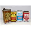 Image 1 : BOX OF VINTAGE OIL CANS - 3 MOTOR OIL & 1 CREAM