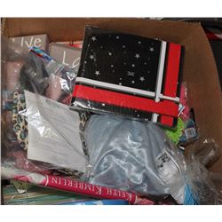 BOX OF MISC. NEW ITEMS - EAR BUDS,