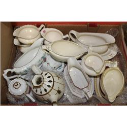 TUB OF TEA POTS, GRAVY BOATS, ETC FROM ESTATE