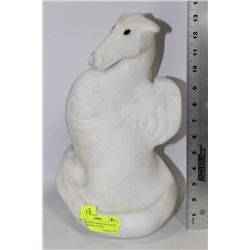 ALABASTER ICE DRAGON CARVING SIGNED NICHOLAS JOEL