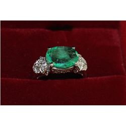 #34 14K WHITE GOLD DIAMOND EMERALD RING