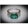 Image 2 : #34 14K WHITE GOLD DIAMOND EMERALD RING