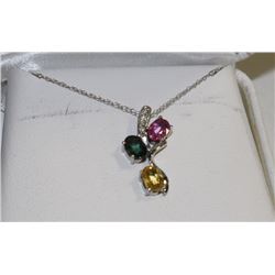 #27 14K WHITE GOLD MULTI-COLOURED SAPPHIRE AND