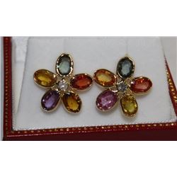 #18 14K YELLOW GOLD DIAMOND GEMSTONE EARRINGS