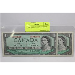 1954 CONSECUTIVE S/N 1 DOLLAR NOTES X2