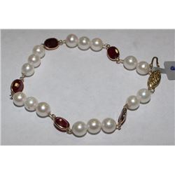 #15 14K GOLD RUBY & CULTURED PEARL BRACELET