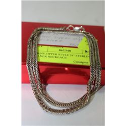 MENS ZIPPER STYLE 24" STERLING SILVER NECKLACE