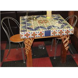 LARGE MEX TILE TABLE W/ 2 CHAIRS