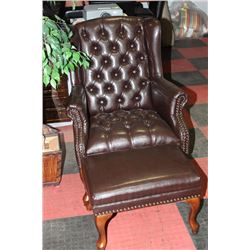 BROWN LEATHERETTE WING BACK PARLOUR CHAIR W