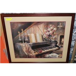 WOOD FRAMED PIANO PICTURE