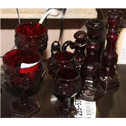 8PC CRANBERRY GLASS ESTATE GLASSWARE