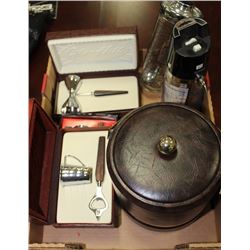 BOX OF VINTAGE BAR ACCESSORIES