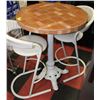 Image 1 : TALL TILE TABLE WITH 2 WHITE HIGH CHAIRS