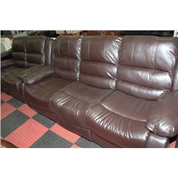 NEW BROWN LEATHER RECLINING SOFA W LOVE SEAT