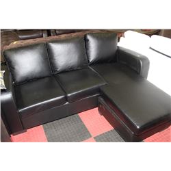 BLACK LEATHERETTE APT SIZE SECTIONAL