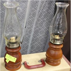 2 LARGE VINTAGE WOOD OIL LAMPS