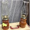 Image 1 : 2 LARGE VINTAGE WOOD OIL LAMPS