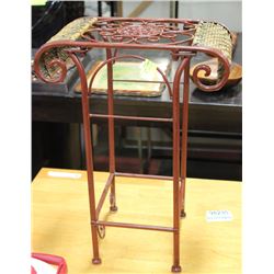 BROWN METAL & WICKER PLANT STAND