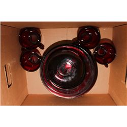 BOX W 4 SETTING CRANBERRY GLASS SET