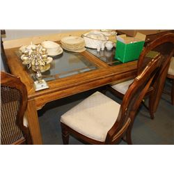 ESTATE WOOD AND GLASSTOP TABLE W 6 WICKER BACK