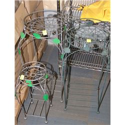 3 GREEN & SILVER PLANT STANDS