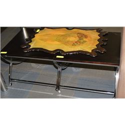 PAIR OF SHOWHOME WOOD AND CHROME END TABLES