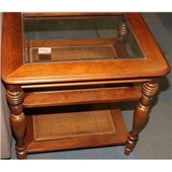 SHOWHOME WOOD AND WICKER GLASSTOP END TABLE