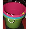 Image 1 : 3 LARGE PLASTIC TOTE/STORAGE BINS W/ ROPE HANDLE
