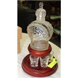 WOOD AND GLASS DECANTER SET (INCOMPLETE)