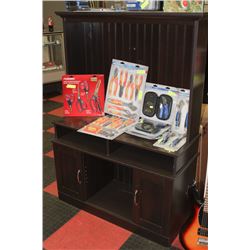 DK BROWN FLAT SCREEN TV WALL UNIT W/ 2 STORAGE