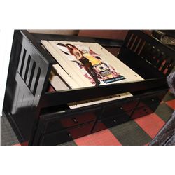 BLACK SINGLE WOOD BEDFRAME W PULLOUT SINGLE