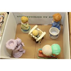 SMALL BOX OF CANDLE HOLDERS & FIGURINES