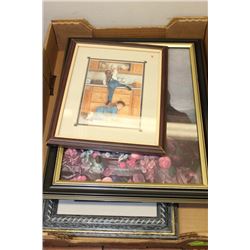 TRAY OF FRAMED PICTURES