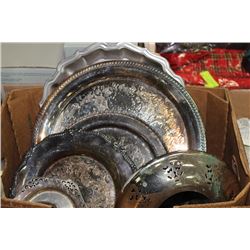 BOX OF ASSORTED SILVER PLATES/TRAYS