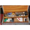 Image 1 : WOODEN TOOL CHEST FILLED WITH ASSORTED TOOLS