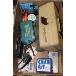 BOX W/ FISHING TACKLE BOX & CONTENTS,