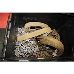 TUB WITH NEW TIRE CHAINS AND RATCHET STRAPS
