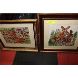 ESTATE DEER & FAWN NEEDLEPOINT PICTURE