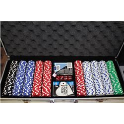 LARGE POKER CHIP SET W/ CARDS IN METAL CASE