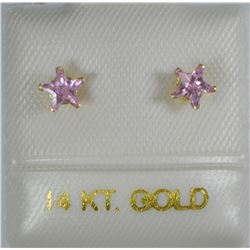 14K GOLD PINK CUBIC ZIRCONIA STAR EARRINGS