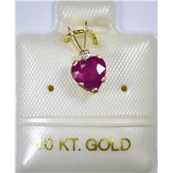 10K GOLD RUBY (1.15CT) & AQUAMARINE HEART-SHAPED