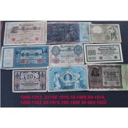 NINE ASSORTED GERMAN BANKNOTES FROM 1906-1922