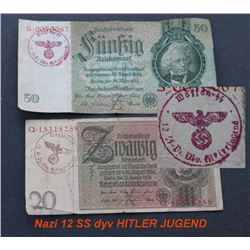 TWO NAZI BANKNOTES 12 SS DIV HITLER YOUTH