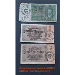 THREE NAZI BANKNOTES STAMPED CONCENTRATION CAMP