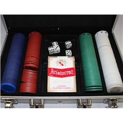 SMALL POKER CHIP SET W/ CARDS IN METAL CASE
