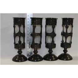 BOX OF 4 SHOWHOME METAL AND GLASS CANDLE HOLDERS